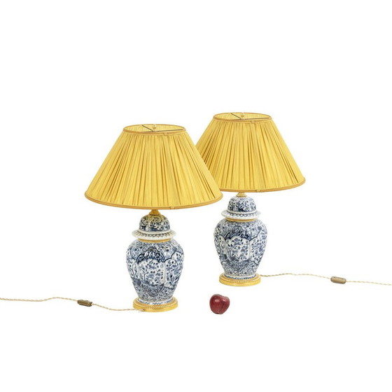 Image 1 of Paar vintage lampen van Delfts aardewerk en brons, 1880