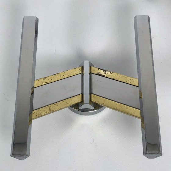 Image 1 of Paar oude koperen en chromen Sciolari wandlampen, 1970