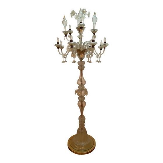 Image 1 of Vintage Murano glazen vloerlamp met transparante en honing "Ballotton" bewerkte elementen