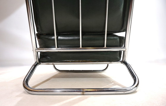 Image 1 of Art Deco Buisvormige Stalen Fauteuil In De Stijl Van Gilbert Rhode Troy Zonnescherm, 1930