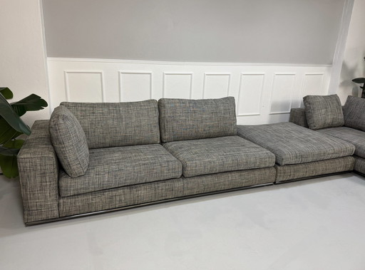 Minotti Hamilton Sofa Stof Grijs Hoekbank + Voetenbankje