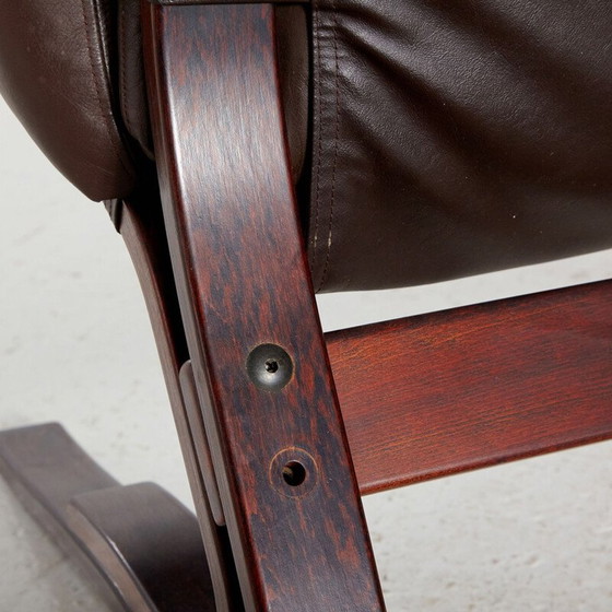 Image 1 of Vintage leren lounge stoel met hoge rugleuning, jaren 1970