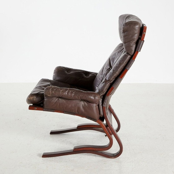 Image 1 of Vintage leren lounge stoel met hoge rugleuning, jaren 1970