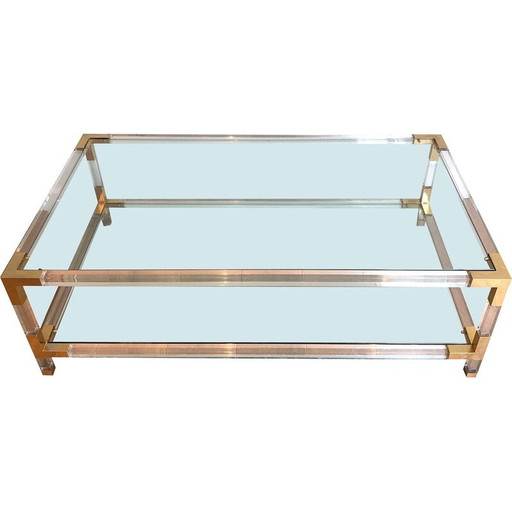 Paar vintage chromen bankfauteuils met glazen bovenkant, 1970