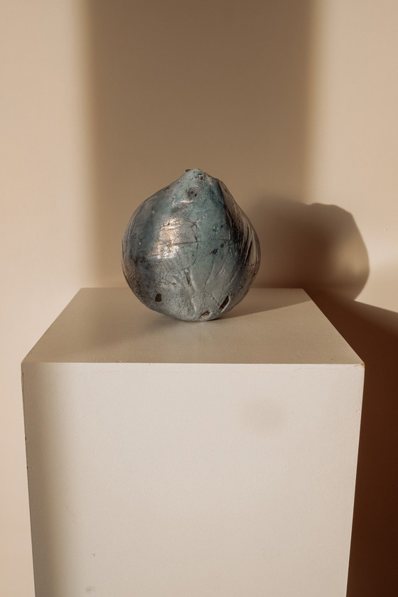 Image 1 of Handgemaakte Vintage Blauwe Keramieken Vaas