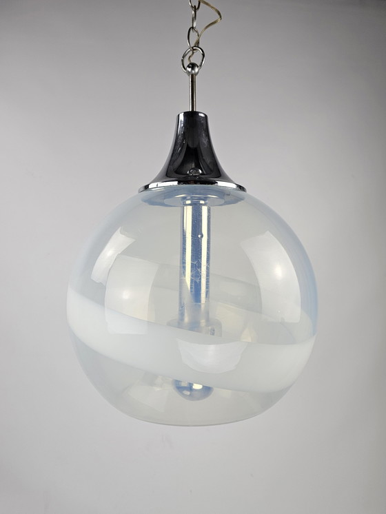 Image 1 of Italiaanse Glazen Hanglamp Met Witte Lijn