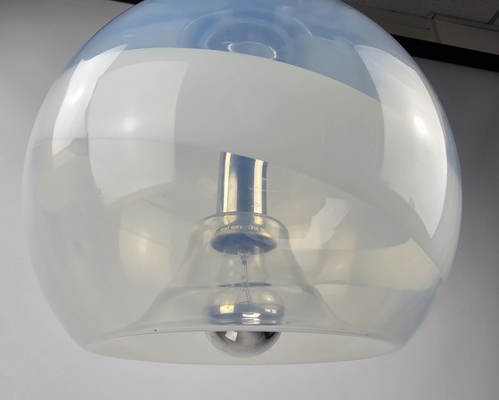 Image 1 of Italiaanse Glazen Hanglamp Met Witte Lijn