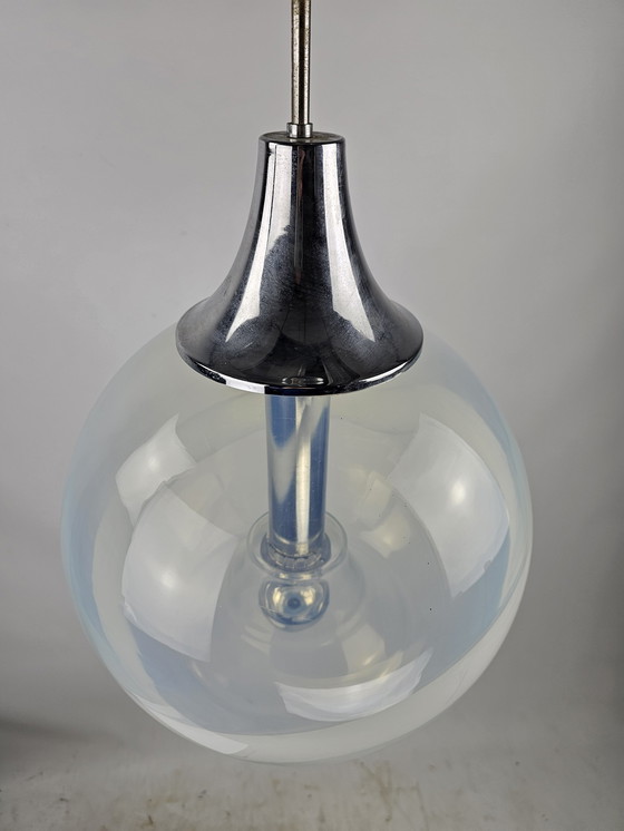 Image 1 of Italiaanse Glazen Hanglamp Met Witte Lijn