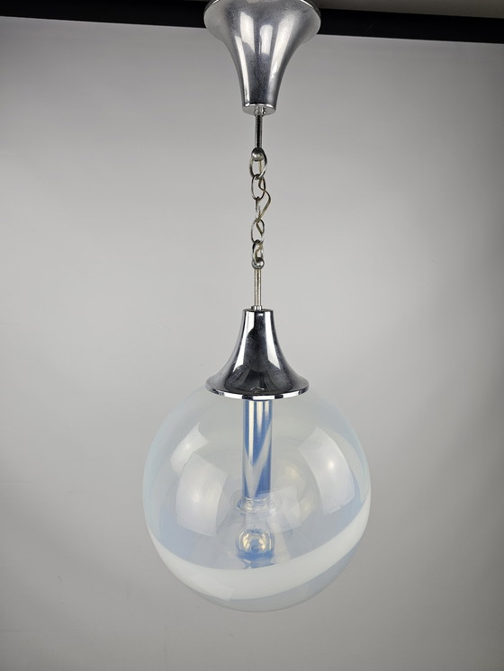 Image 1 of Italiaanse Glazen Hanglamp Met Witte Lijn