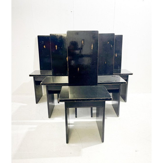 Image 1 of Set van 6 vintage zwarte houten stoelen, Hongarije jaren 1930