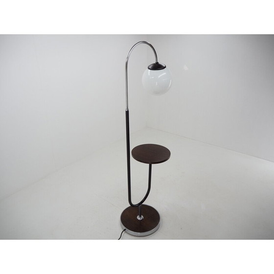 Image 1 of Vintage Art Deco vloerlamp van chroom en hout door Jindrich Halabala, Tsjecho-Slowakije 1930