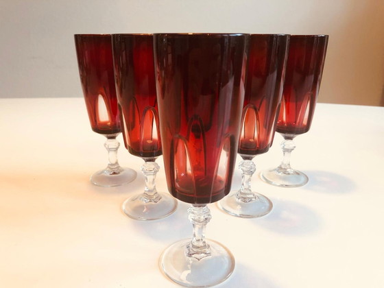 Image 1 of 6X Vintage Cristal D'Arques Luminarc Ruby Red Champagneglazen