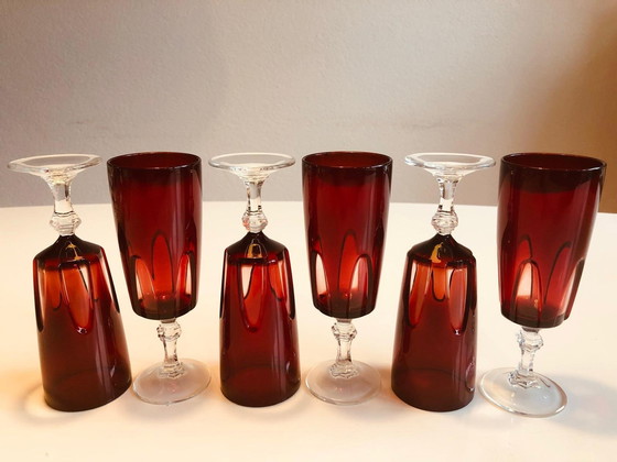 Image 1 of 6X Vintage Cristal D'Arques Luminarc Ruby Red Champagneglazen