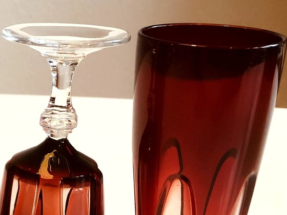 Image 1 of 6X Vintage Cristal D'Arques Luminarc Ruby Red Champagneglazen