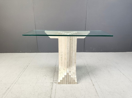 Vintage travertijnen consoletafel op de wijze van Carlo Scarpa, 1970S