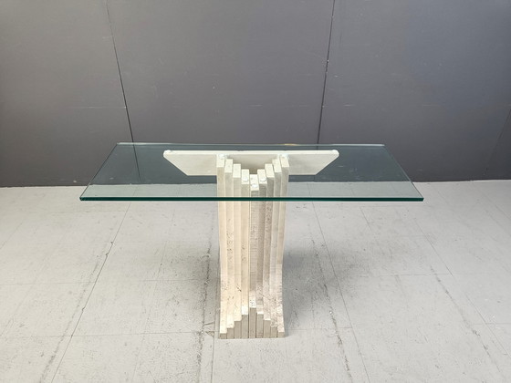 Image 1 of Vintage travertijnen consoletafel op de wijze van Carlo Scarpa, 1970S