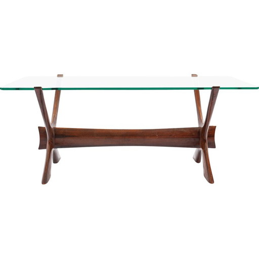 Frederik Schriever Abeln Vintage salontafel van rozenhout en glas, Denemarken 1960