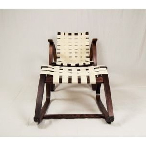 Vintage fauteuil en poef door Jan Vanak, Tsjecho-Slowakije 1930