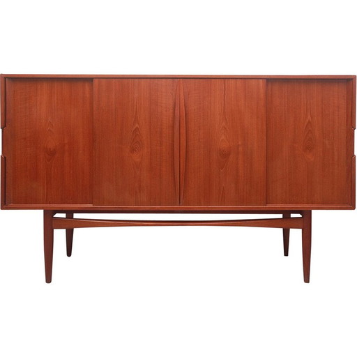 Vintage highboard in teak met schuifdeuren, jaren 1960