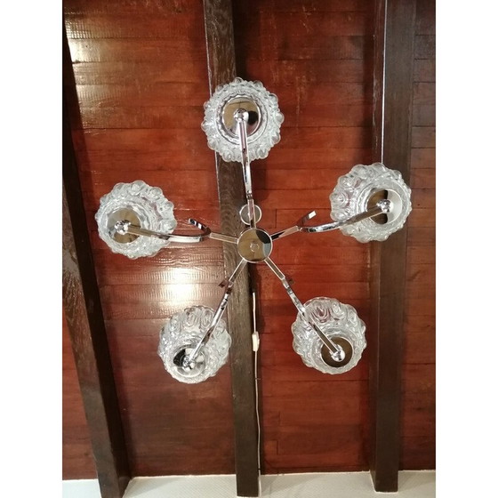 Image 1 of Vintage verchroomd metalen en glazen hanglamp, 1970