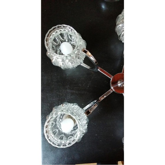 Image 1 of Vintage verchroomd metalen en glazen hanglamp, 1970