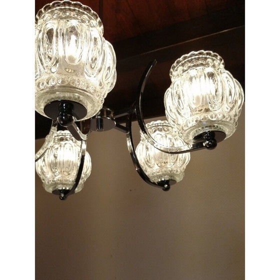 Image 1 of Vintage verchroomd metalen en glazen hanglamp, 1970