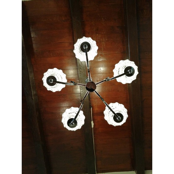 Image 1 of Vintage verchroomd metalen en glazen hanglamp, 1970