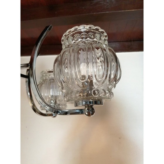 Image 1 of Vintage verchroomd metalen en glazen hanglamp, 1970