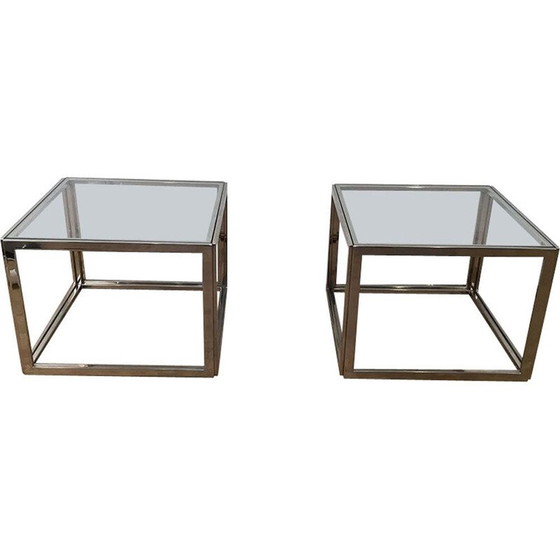 Image 1 of Paar vintage chromen bankeinden, 1970