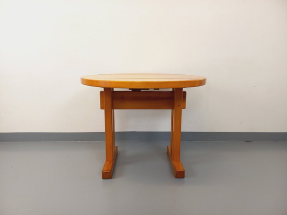 Image 1 of Charlotte Perriand Les Arcs Vintage Ronde Grenen Eettafel 60s 70s