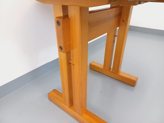 Image 1 of Charlotte Perriand Les Arcs Vintage Ronde Grenen Eettafel 60s 70s