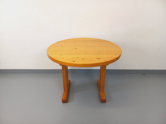 Image 1 of Charlotte Perriand Les Arcs Vintage Ronde Grenen Eettafel 60s 70s