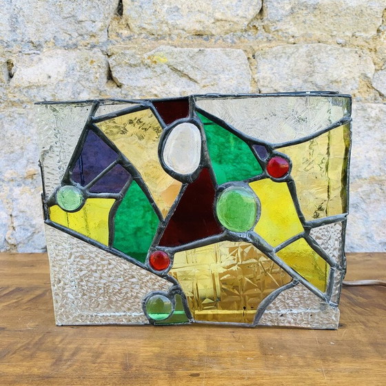 Image 1 of Vintage glas-in-lood lamp, geassembleerd in tin