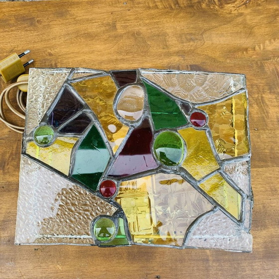 Image 1 of Vintage glas-in-lood lamp, geassembleerd in tin