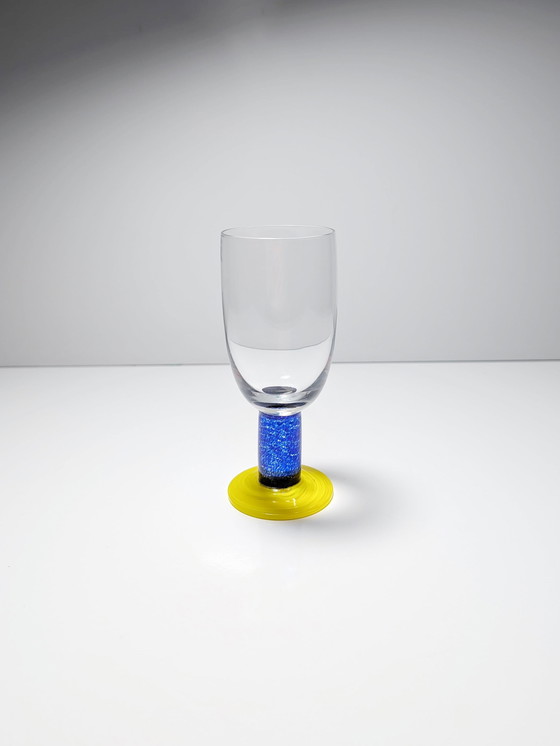 Image 1 of 5 vintage glazen Memphis Milano wijnbekers glas groen blauw postmodern Sottsass