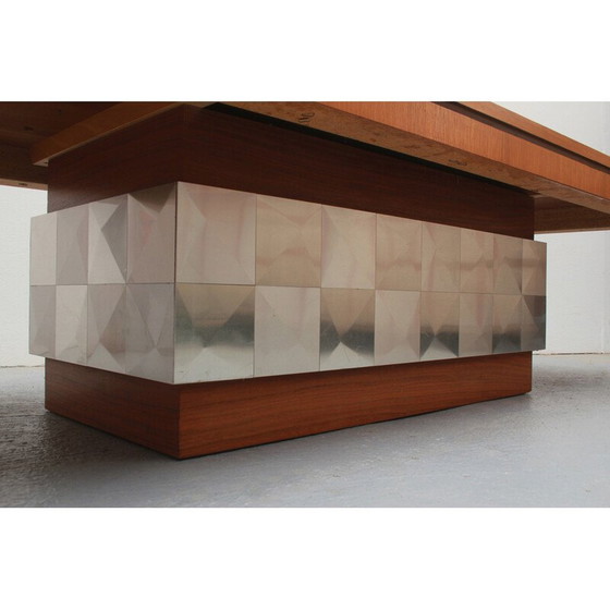 Image 1 of Vintage walnoot en metalen salontafel van Ilse Möbel, Duitsland 1970