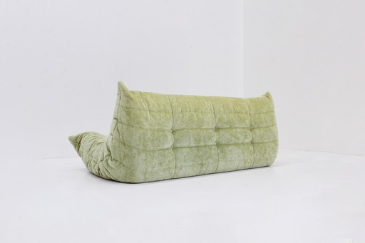 Vintage Togo Ligne Roset 3 Zits Sofa Groen Velours