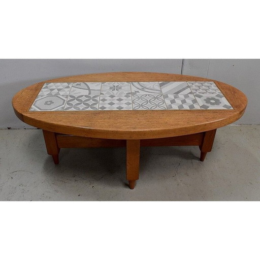 Vintage massief eiken salontafel door R. Guillerme en J. Chambron, 1960