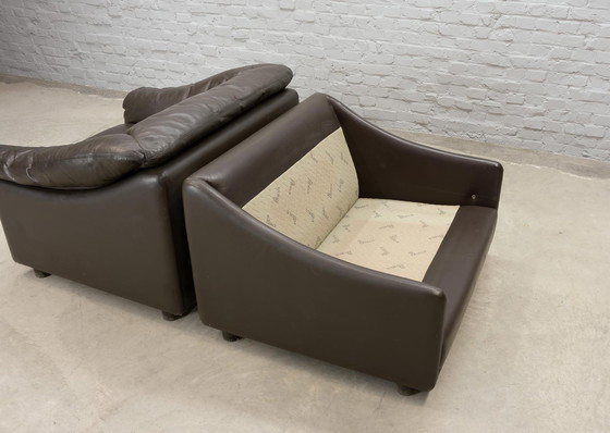 Image 1 of Comfortabele Leolux Seal Bruin Leer loungestoelen, set van twee. Nederland, jaren 70.