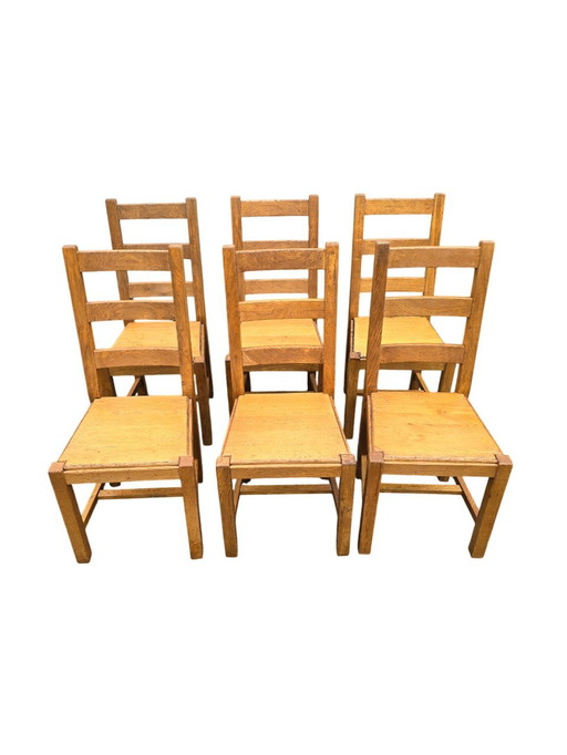 Set van 6 massief houten stoelen