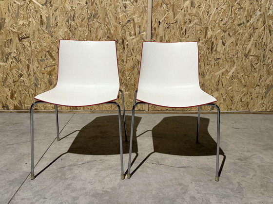 Image 1 of Arper Catifa 46 Design Stoel - Wit/Rood Kunststof