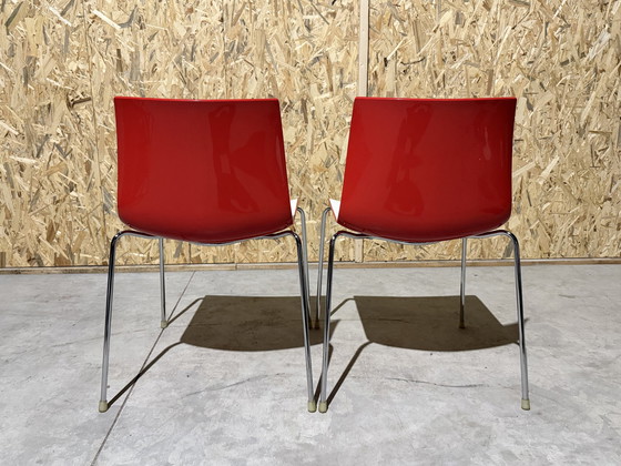 Image 1 of Arper Catifa 46 Design Stoel - Wit/Rood Kunststof