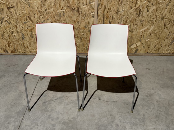 Image 1 of Arper Catifa 46 Design Stoel - Wit/Rood Kunststof