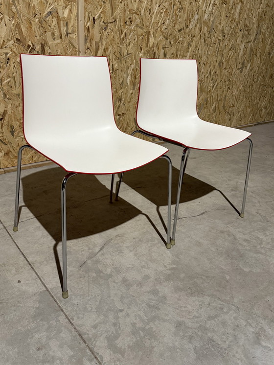 Image 1 of Arper Catifa 46 Design Stoel - Wit/Rood Kunststof