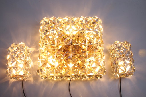 Large Gold-Plated & Crystal Glass Flush Mount Light from Kinkeldey, 1970s