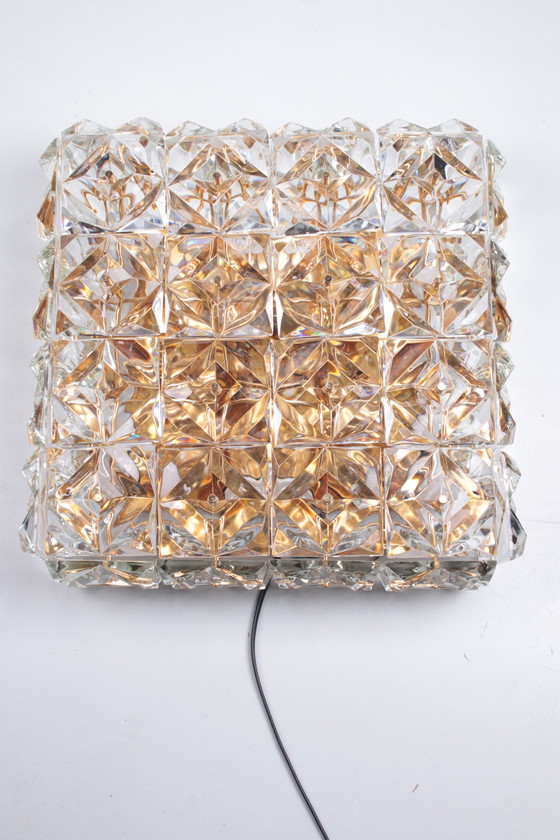 Image 1 of Large Gold-Plated & Crystal Glass Flush Mount Light from Kinkeldey, 1970s