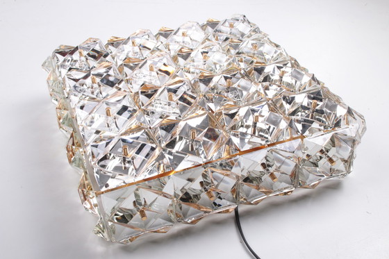 Image 1 of Large Gold-Plated & Crystal Glass Flush Mount Light from Kinkeldey, 1970s