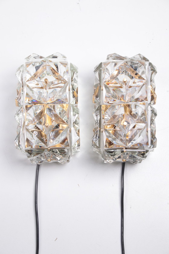 Image 1 of Large Gold-Plated & Crystal Glass Flush Mount Light from Kinkeldey, 1970s