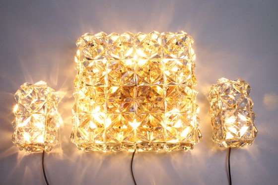 Image 1 of Large Gold-Plated & Crystal Glass Flush Mount Light from Kinkeldey, 1970s