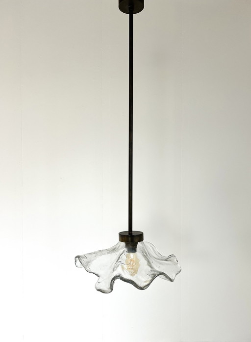 Koperen & Murano Glazen Bloemvormige Hanglamp ‘60